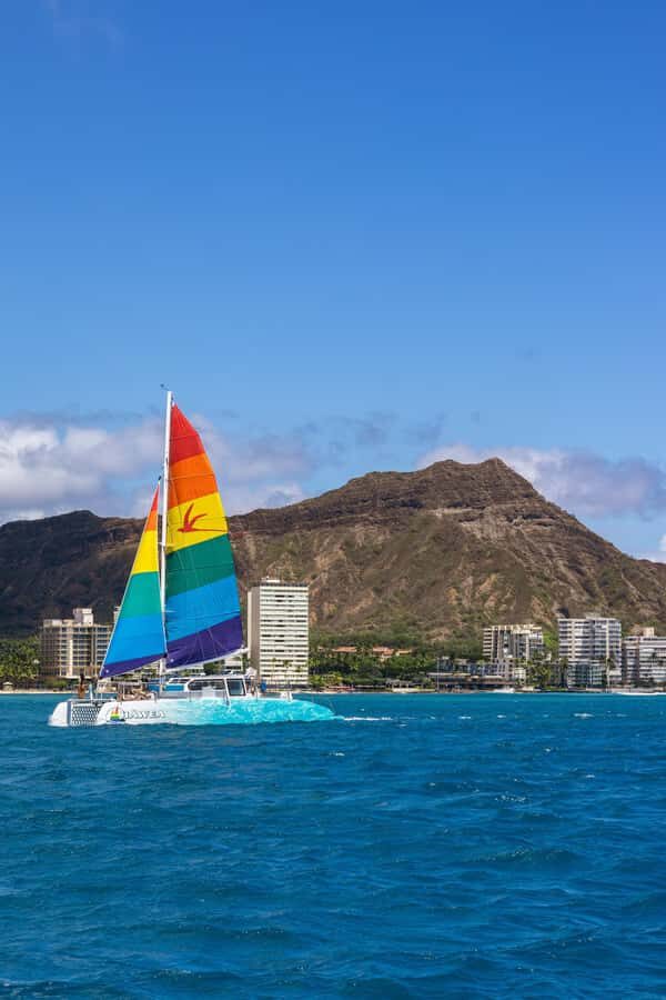 Board from Waikiki Beach for our Aloha Hour Sail - Waikiki coastline and Leahi: what you really see in 90 minutes